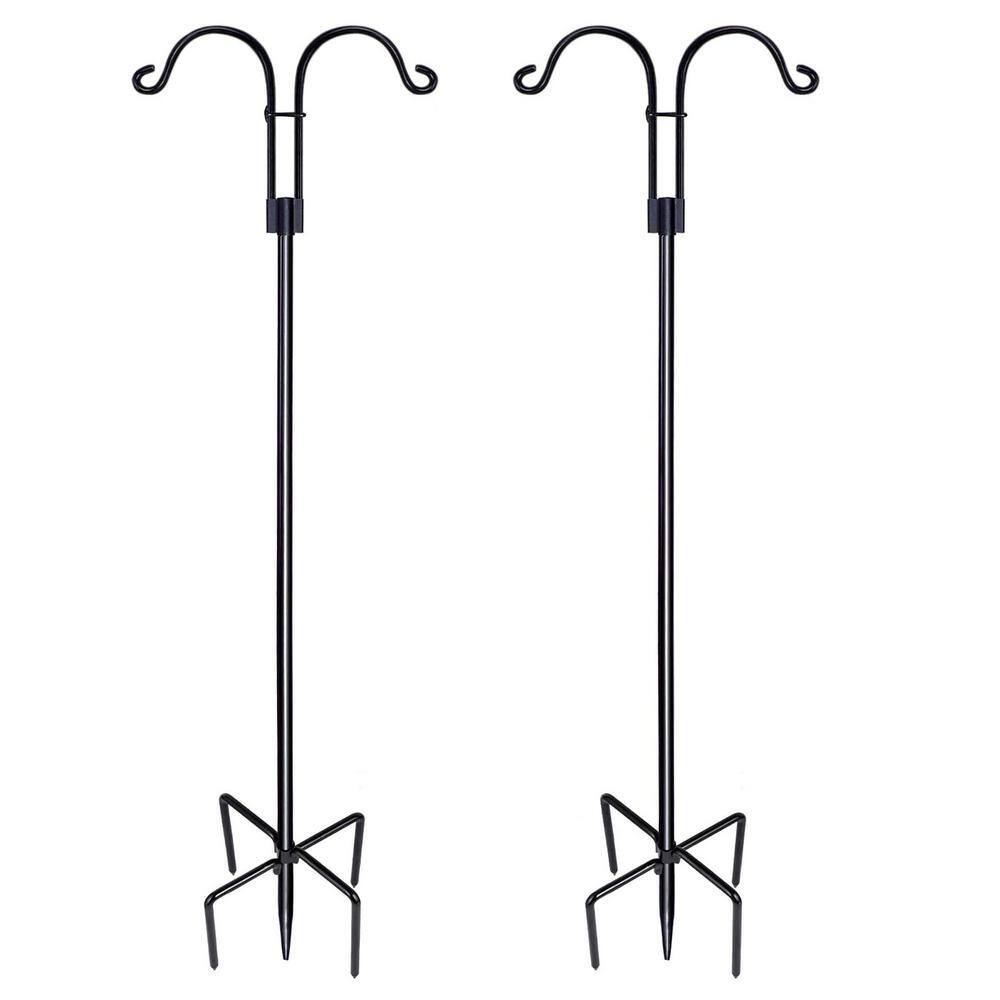 92 in. Black Metal Outdoor Double Shepherd Hook (2-Pack)