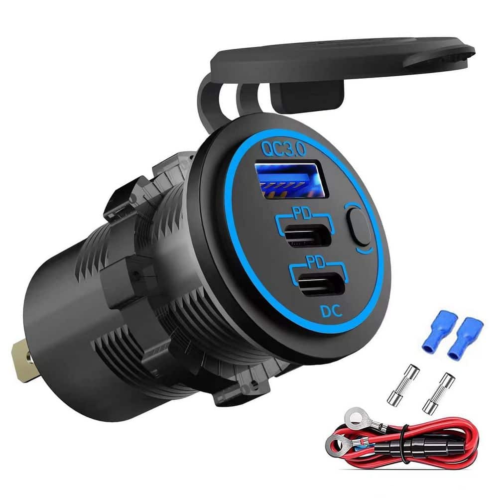 12V USB Outlet Multi-Port Car Charger Socket with Dual PD3.0 USB-C Quick Charge 3.0 in Black for Car Boat RV price history on PriceWatchPro