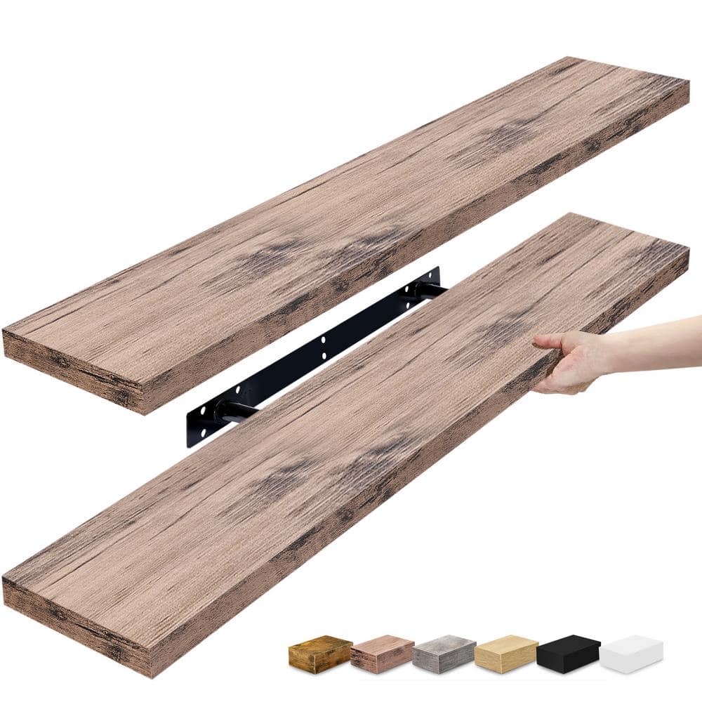 Mahogany 35" Long Floating Shelves with Invisible Mounting, Set of 2