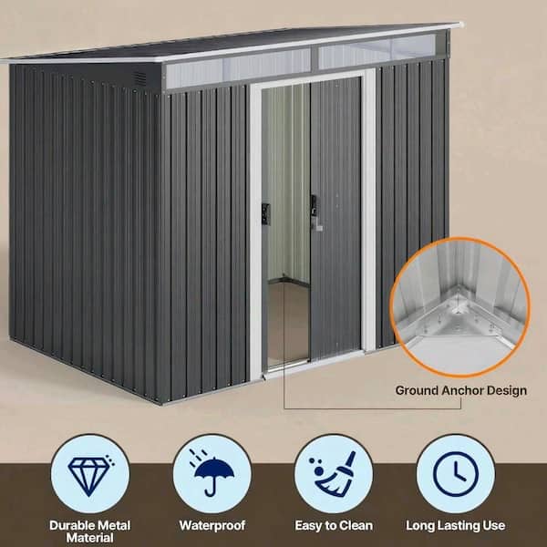 Lofka 8 ft. W x 6 ft. D Outdoor Storage Metal Shed with Sliding
