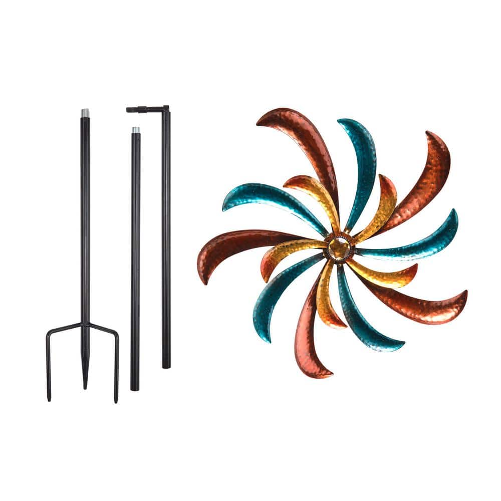 63" Multicolor Metal Windmill Garden Stake Spinner