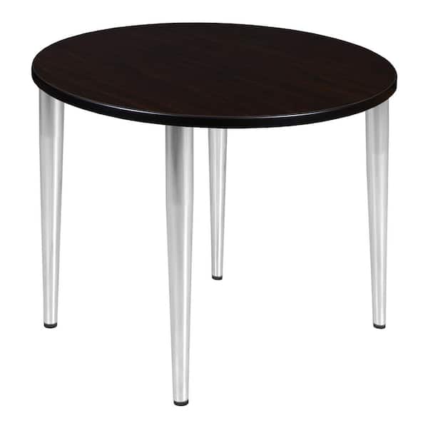 Regency Trueno 36 in. L Round Mocha Walnut and Chrome Wood Tapered Leg Table (Seats-4)