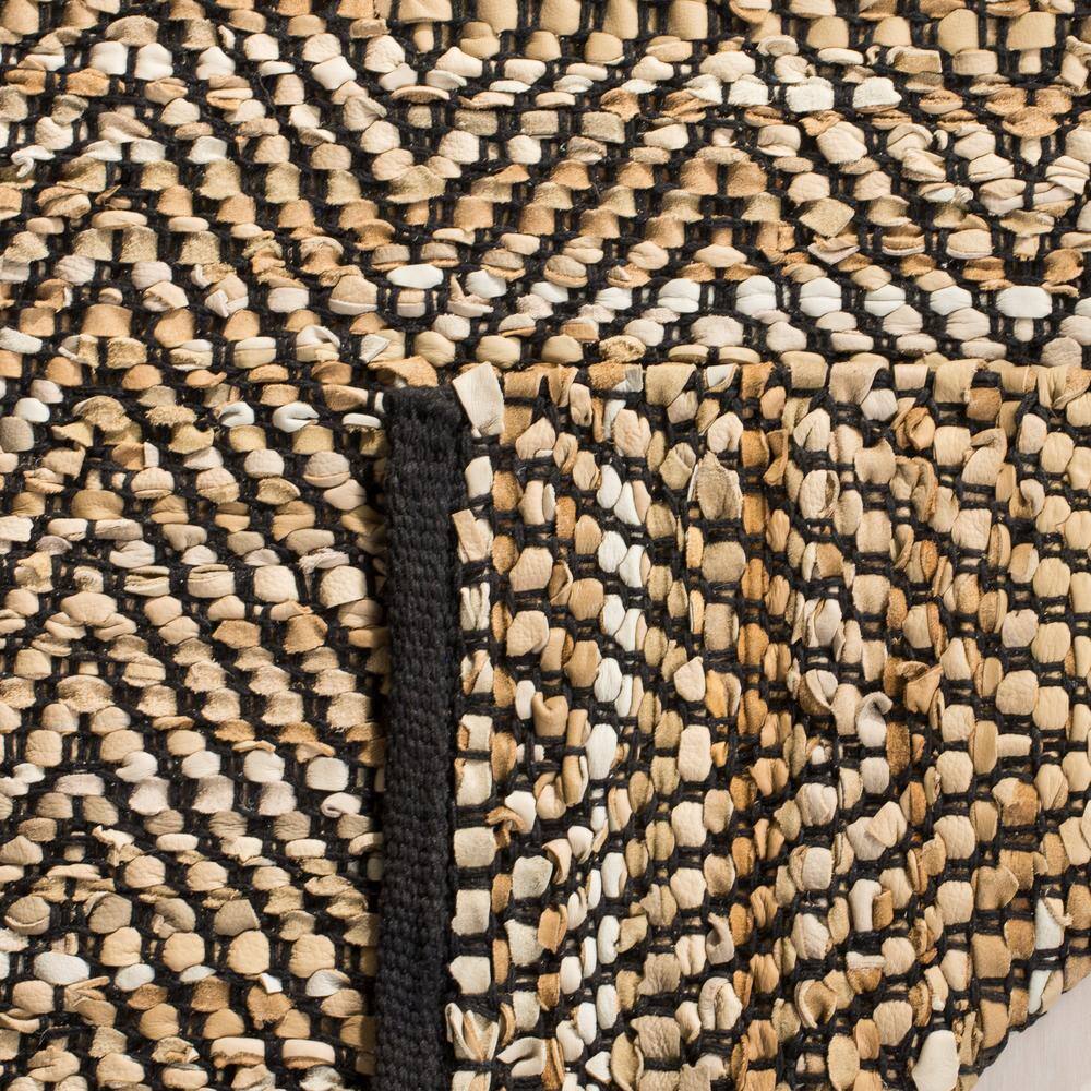 Vintage Beige and Brown Leather Chevron 8' x 10' Area Rug