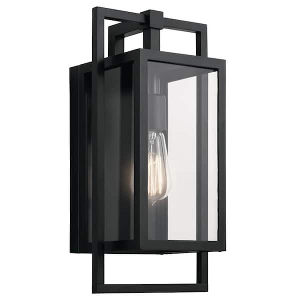 KICHLER Goson 16 in. 1-Light Black Outdoor Hardwired Wall Lantern Sconce with No Bulbs Included (1-Pack)