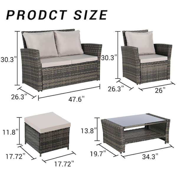 Gray 6-Piece Wicker Patio Outdoor Sectional Set, Conversation Set