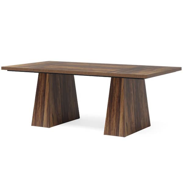 BYBLIGHT 63 in. Rectangle Brown Engineered Wood Executive Desk, Large Office Computer Desk with Double Pedestal for Home Office