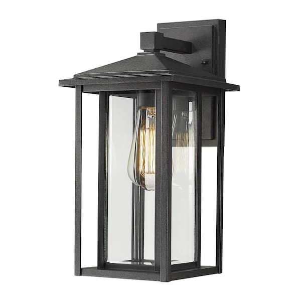 JAZAVA 15 in. 1-Light Hardwired Black Finish with Clear Glass Outdoor ...