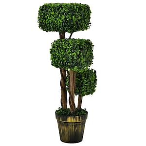 35 in. Indoor Outdoor Decorative Artificial Boxwood Topiary Tree, Faux Fake Tree Plant