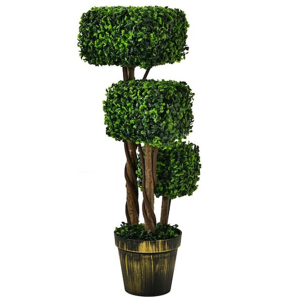 ANGELES HOME 35 in. Indoor Outdoor Decorative Artificial Boxwood Topiary Tree, Faux Fake Tree Plant