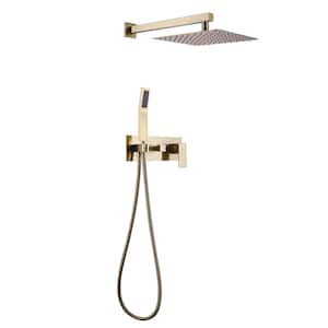 1-Spray Square Wall Bar Shower Kit with Hand Shower in Brushed Golden
