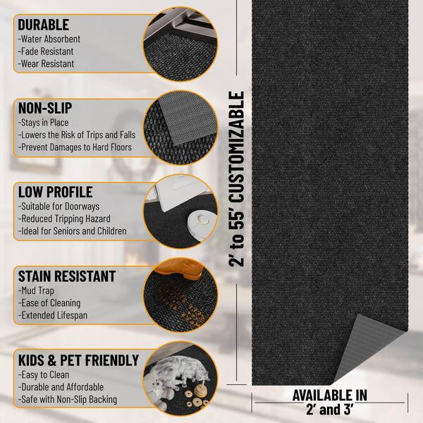 Commercial-Grade Indoor/Outdoor Scraper Aisle Runner 2 ft. x 54 ft. Industrial Hobnail Non-Slip Floor Mat, Black
