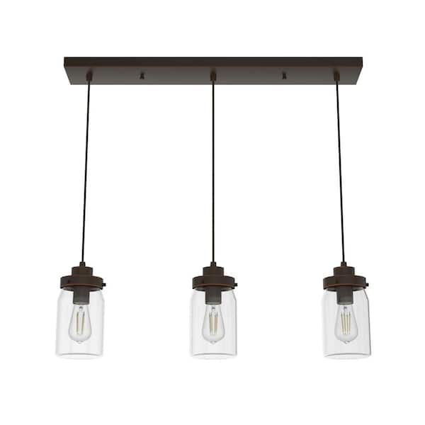 Devon Park 3 Light Onyx Bengal Linear Pendant with Glass Shade Kitchen Light