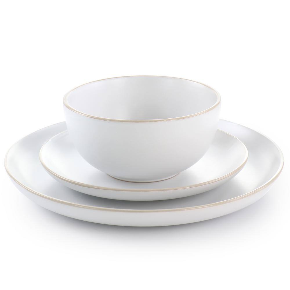 White Ceramic 12-Piece Dinnerware Set with Glossy Rim