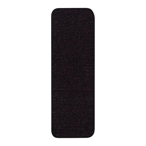 Beverly Rug Print Solid Black 26 in. x 8.5 in. Non-Slip Rubber Back Stair Tread Cover (Set of 15)