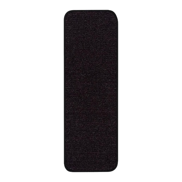 Beverly Rug Print Solid Black 26 in. x 8.5 in. Non-Slip Rubber Back Stair Tread Cover (Set of 8)