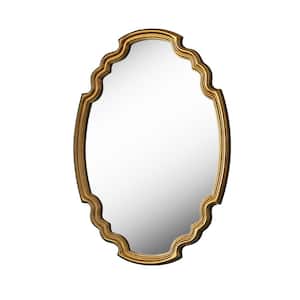 Medium Oval Gold Finish Hooks Modern Mirror (24.5 in. H x 35.5 in. W)