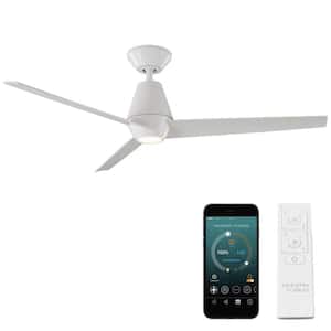 Slim 52 in. Integrated LED Indoor/Outdoor Matte White 3-Blade Smart Ceiling Fan with Light Kit and Remote Control