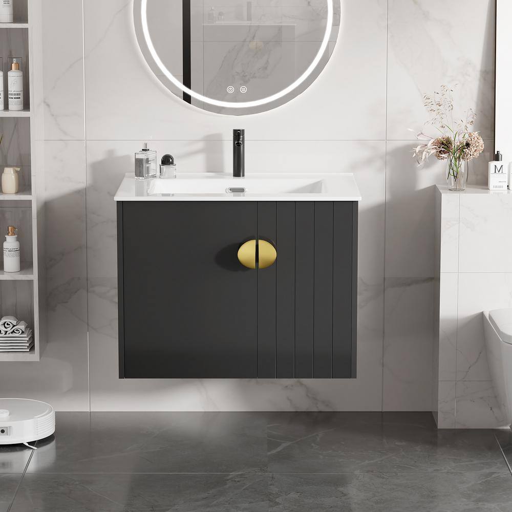 23.8 in. W x 18.5 in. D x 20.7 in. H Floating Bath Vanity in Black with Whi