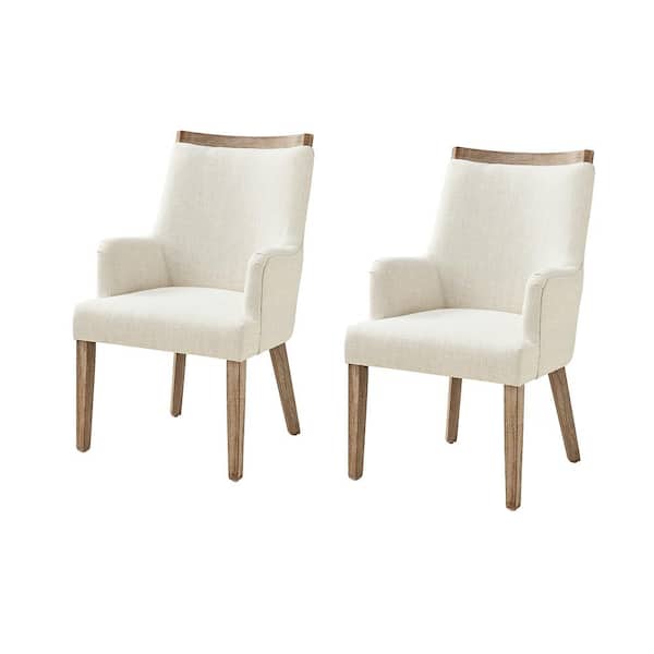 JAYDEN CREATION Borchard Ivory Farmhouse Solid Wood Upholstered Dining Chair Set of 2