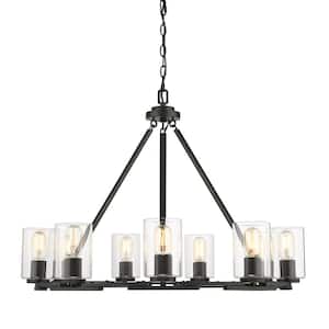 Monroe 9 Light Black with Clear Glass Chandelier