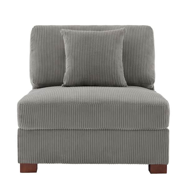 Uixe 36 in. Light Gray Rectangle Corduroy Polyester Sectional Center Armless 1-Seat Sofa with One Pillow
