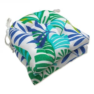 Floral 16 in. x 15.5 in. Outdoor Dining Chair Cushion in Blue/Green/Off-White (Set of 2)