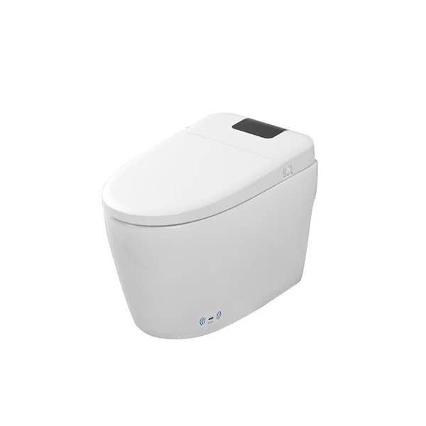 Elongated Bidet Toilet 1.28 GPF in White with Foot Sensor, Self-Cleaning Nozzle, Heated Seat, Remote Control