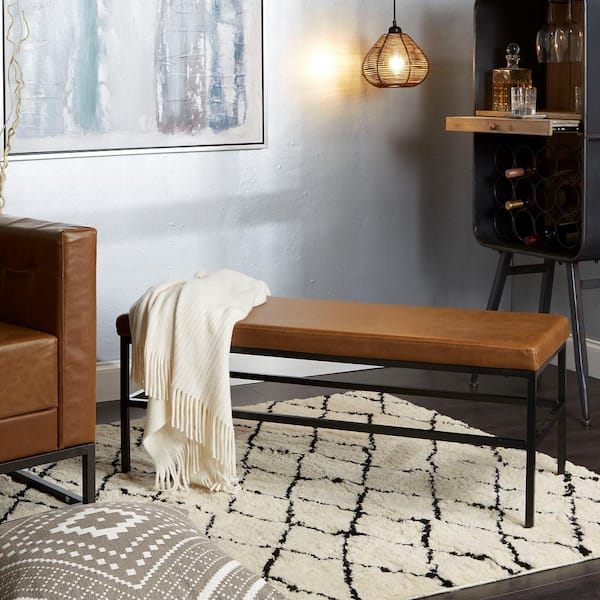 Silverwood Furniture Reimagined Shelby Brown Upholstered Square Metal Bench