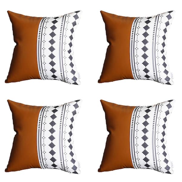 Farmhouse Lumbar Pillow Cover for Couch Safa, Bed, Living Room, Neutral Gold Leather Accent Pillows Cotton Linen Small Decorative Pillow Covers (Set O