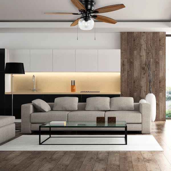 Stoneridge 52 in. Indoor/Outdoor LED Matte Black Hugger Ceiling Fan with Light Kit Included