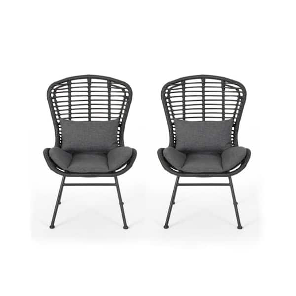 ITOPFOX 2 Pieces Outdoor Patio Gray PE Wicker Lounge Chair with Gray Cushions