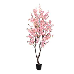 6.5 ft. Pink Artificial Cherry Blossom Flower Tree in Pot