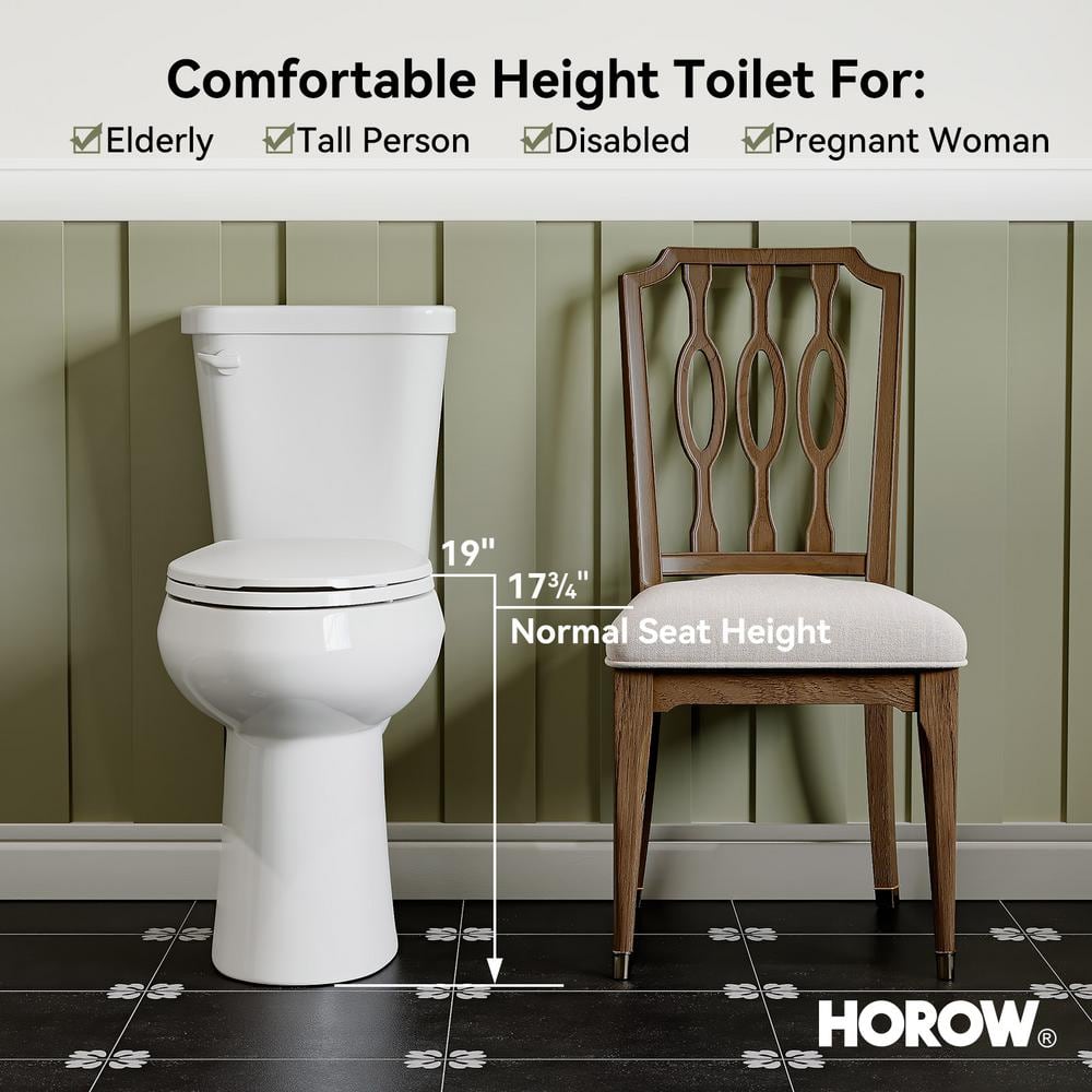 19-Inch White Elongated High Efficiency Two-Piece Toilet