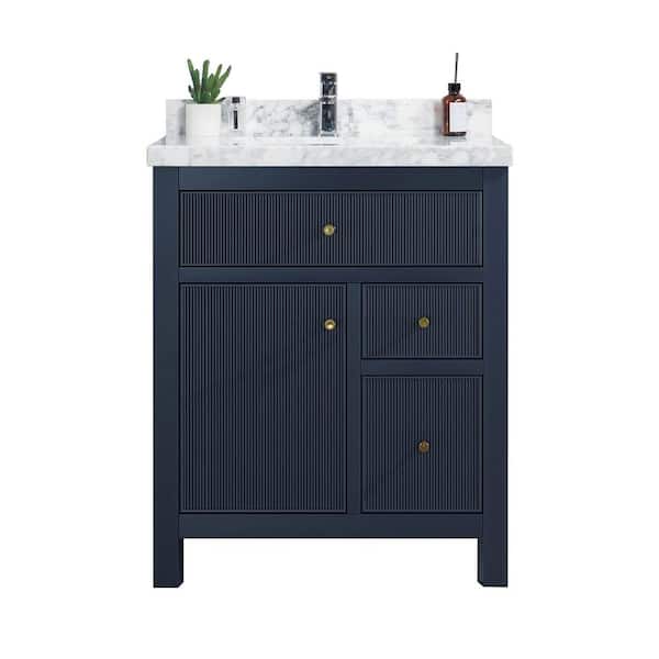 Willow Collections Sonoma 30 in. W x 22 in. D x 36 in. H Bath Vanity in Navy Blue with 2 in Carrara Marble Vanity Top