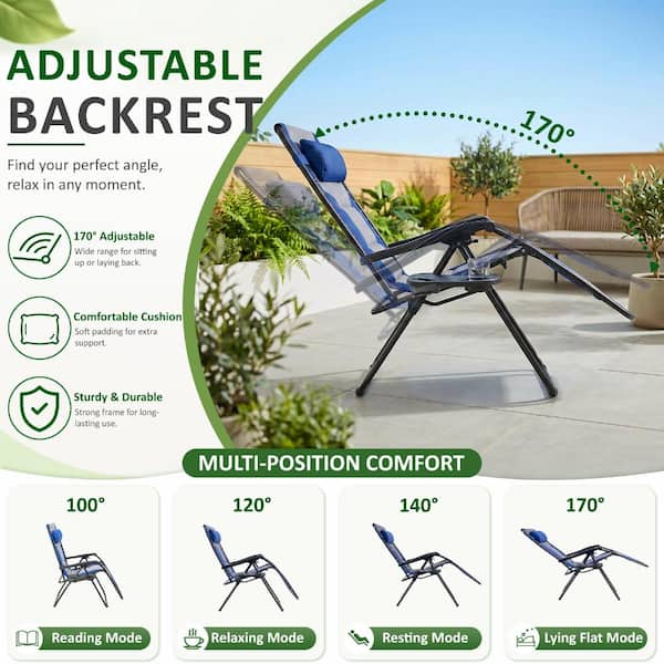 Yangming Blue Grey Metal Folding Zero Gravity Chair 400D Oxford