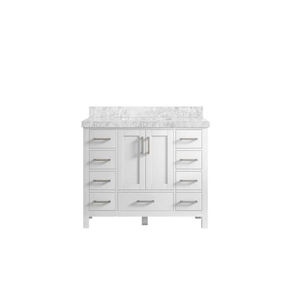 Willow Collections Malibu 42 in. W x 22 in. D x 36 in. H Bath Vanity in White with 2 in. Carrara Marble Vanity Top