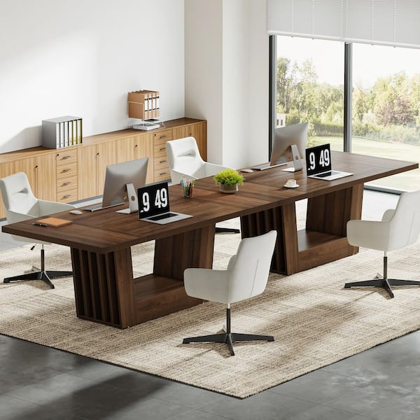 BYBLIGHT Moronia 63 in. Rectangle Walnut Brown Wood Executive Desk with Spacious Desktop, Large Home Office Desk with Robust Base