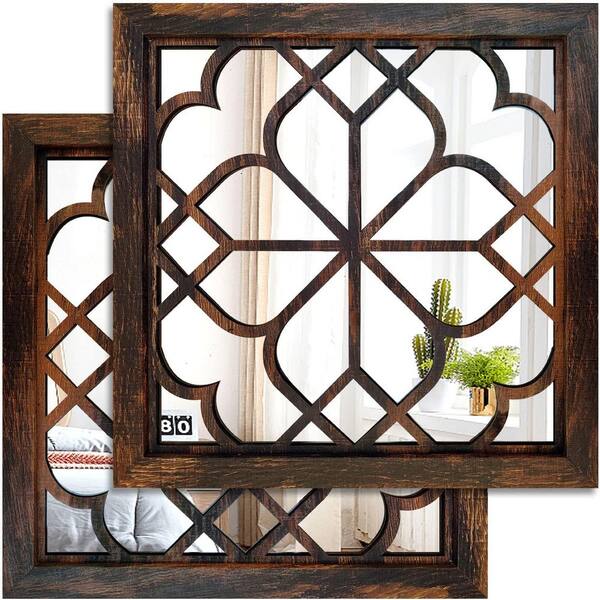 Cubilan 12 in. W x 12 in. H Square Framed Caramel Mirror 2 PCS