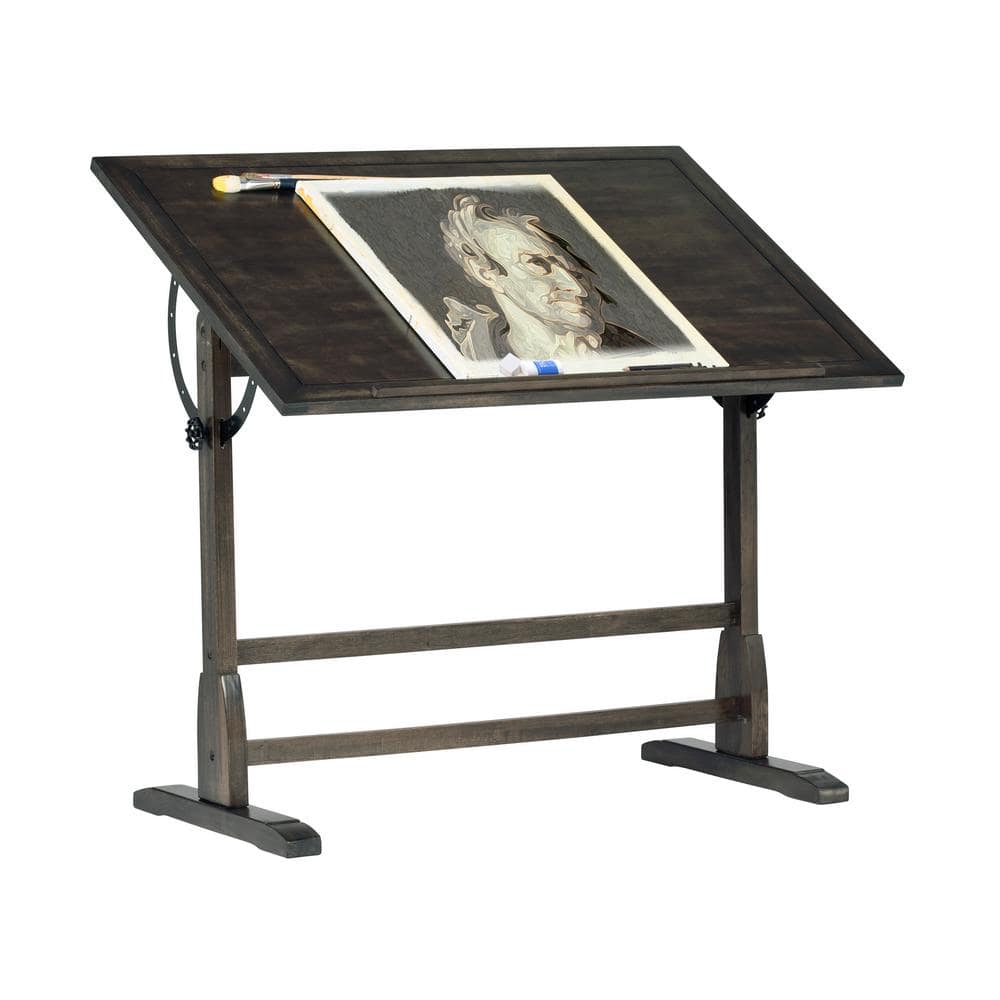 Distressed Black Vintage Solid Wood Drafting Table with Adjustable Top 42"x30"