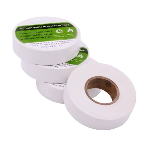 0.7 in. x 60 ft. Electrical Tape White 4-Pack Waterproof Flame Retardant High Temperature Resistance
