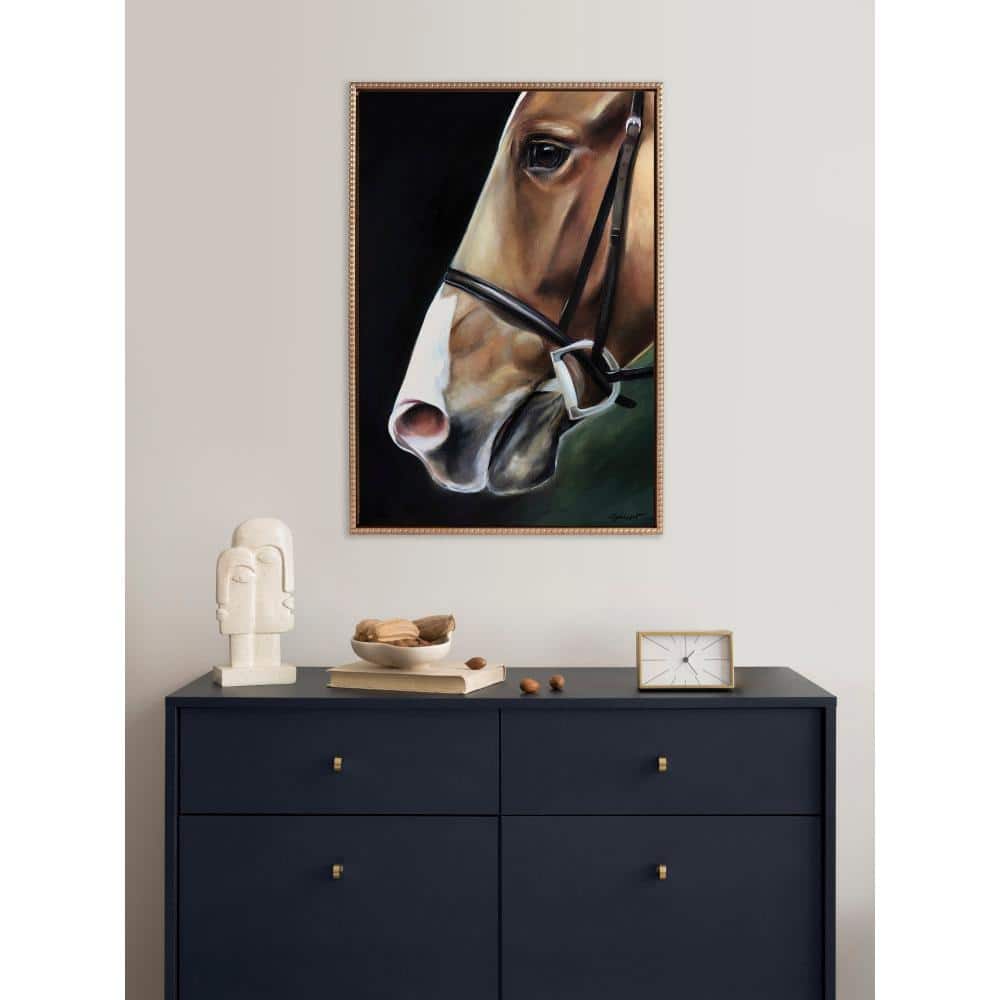 23"x33" Gold Beaded Chestnut Horse Framed Canvas Art