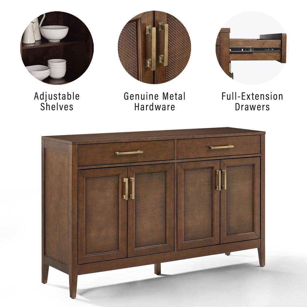 Milo Dark Brown Wood Sideboard with Rattan Panels