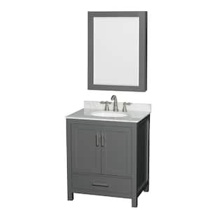 Sheffield 30 in. W x 22 in. D x 35.25 in. H Single Bath Vanity in Dark Gray with White Carrara Marble Top and MC Mirror