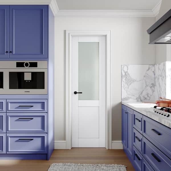24 in. x 80 in. 1/2-Lite Frosted Glass Right White Solid Core Wood Single Prehung Interior Door with Quick Assemble Jamb