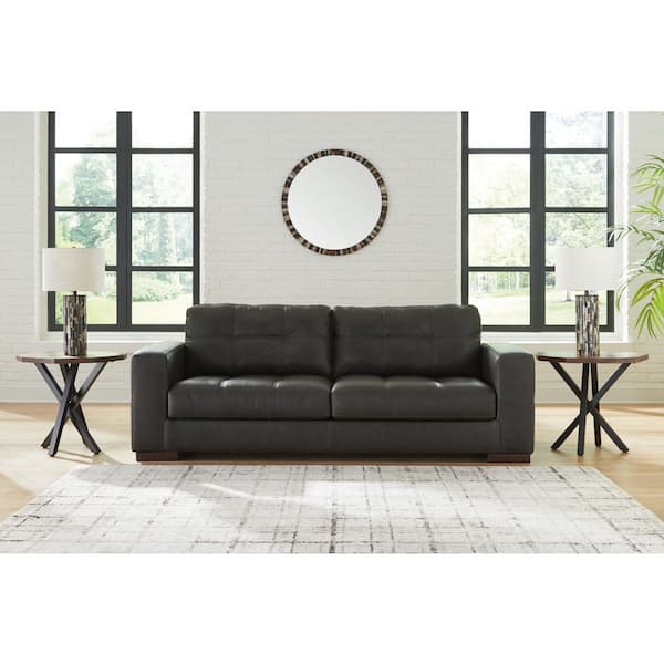 Luigi 96 in. Square Arm Leather Match Rectangle Sofa with Removable Cushions in Black