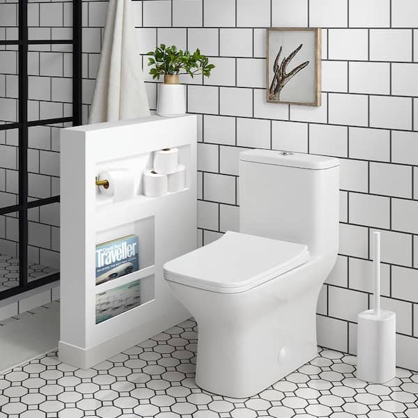 Swiss Madison Piazza One-Piece 1.1/1.6 GPF Dual Flush Square Toilet in Glossy White, Seat Included