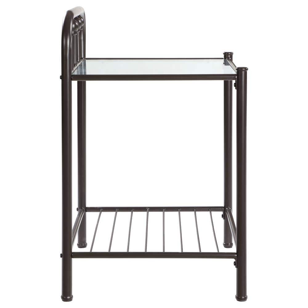 Livingston Dark Bronze 19.75" Glass-Top Nightstand with Linear Motifs