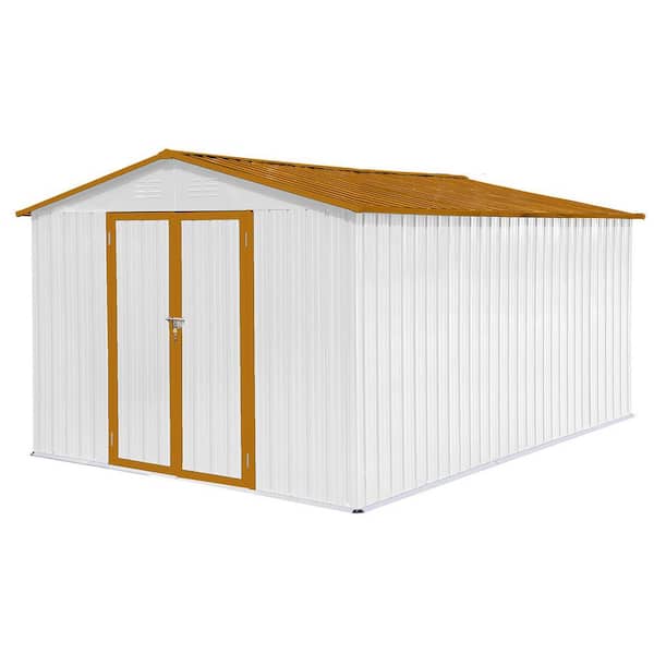 10 ft. W x 12 ft. D White Yellow Metal Storage Shed with Sloped Roof, Air Vent Garden Tool Storage House(120 sq. ft. )
