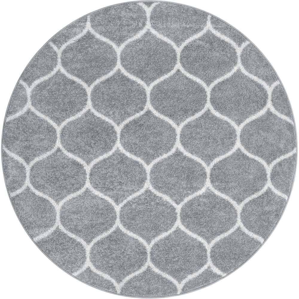 7' Round Light Gray/Ivory Trellis Synthetic Area Rug