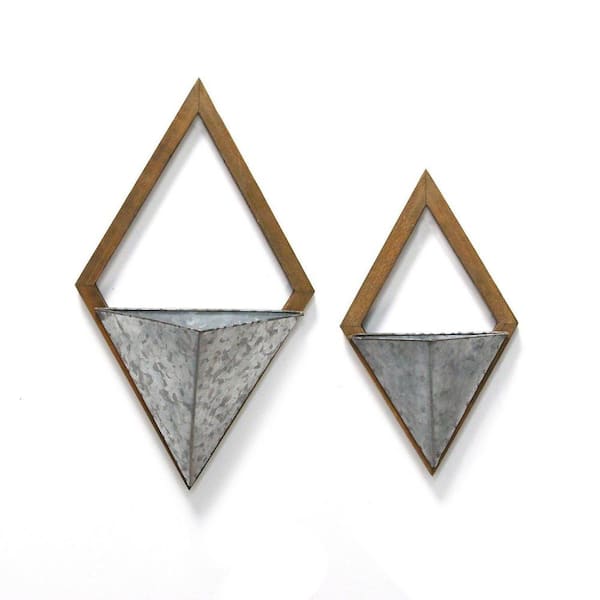 HomeRoots Diamond Wood and Metal Wall Planters (Set of 2)